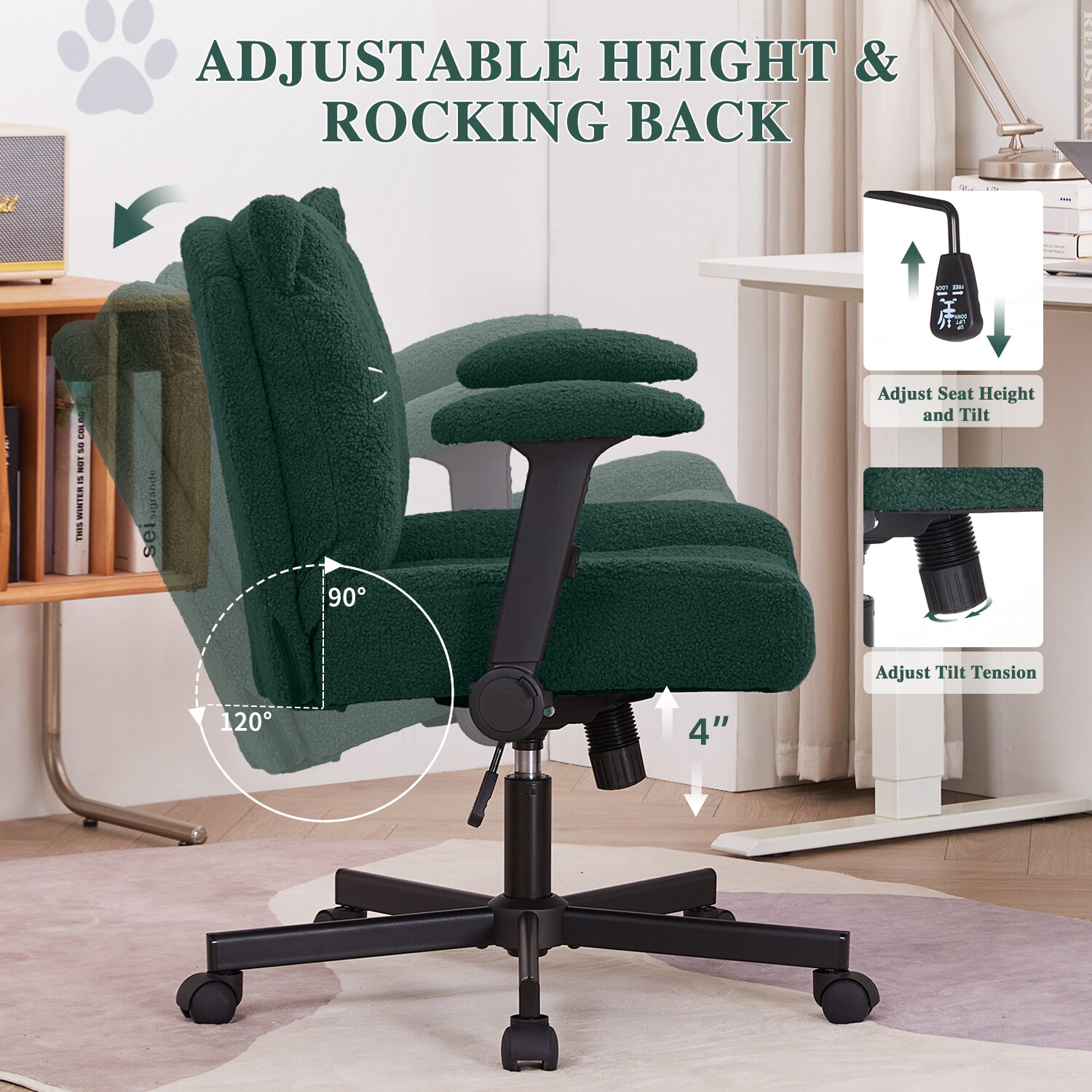 Sunchen Criss Cross Chair With Wheels And Arms, Cross Legged Office Chair With Wide Seat, Adjustable Cute Comfy Desk Chairs For Home Office, Bedroom, Vanity_maomaolike.com